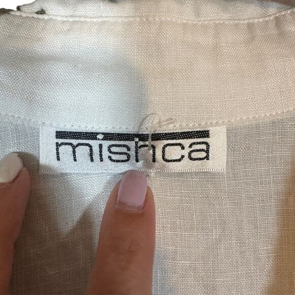 Mishca White Floral Long Sleeve Linen Opened Front Tie Knot Blouse Women - Picture 7 of 8